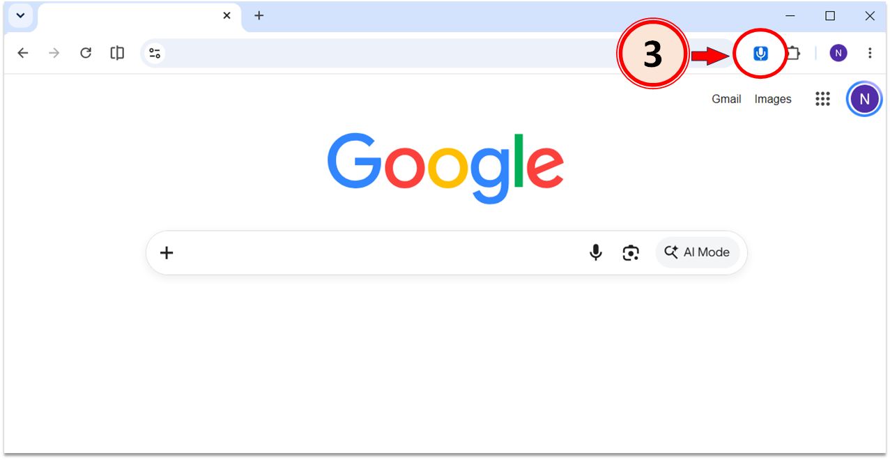 Click the Voice Typing icon in the Chrome toolbar